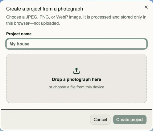 House Color Lab project workspace showing an original exterior photograph